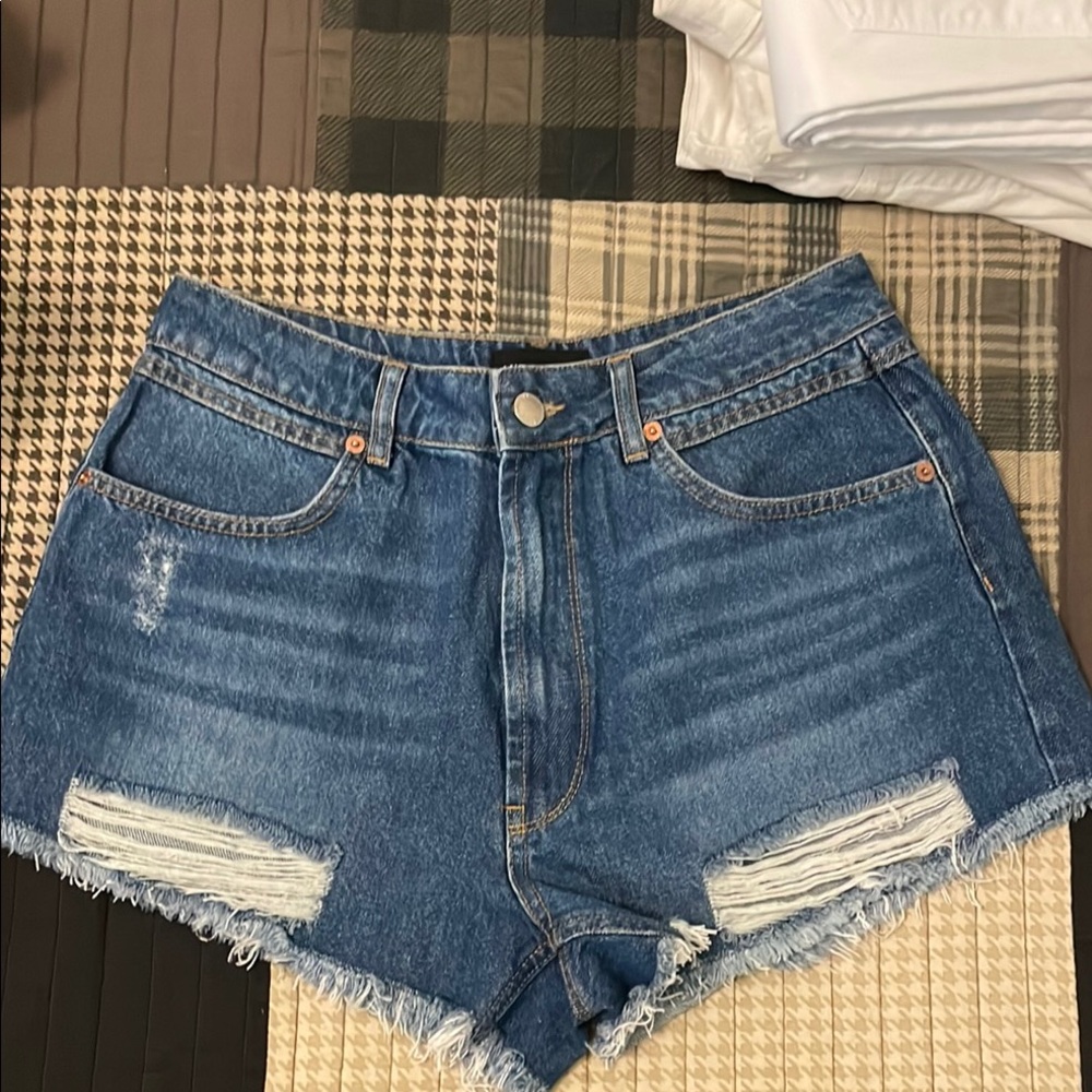 Kittenish Blue Jean Shorts with Distressed Details